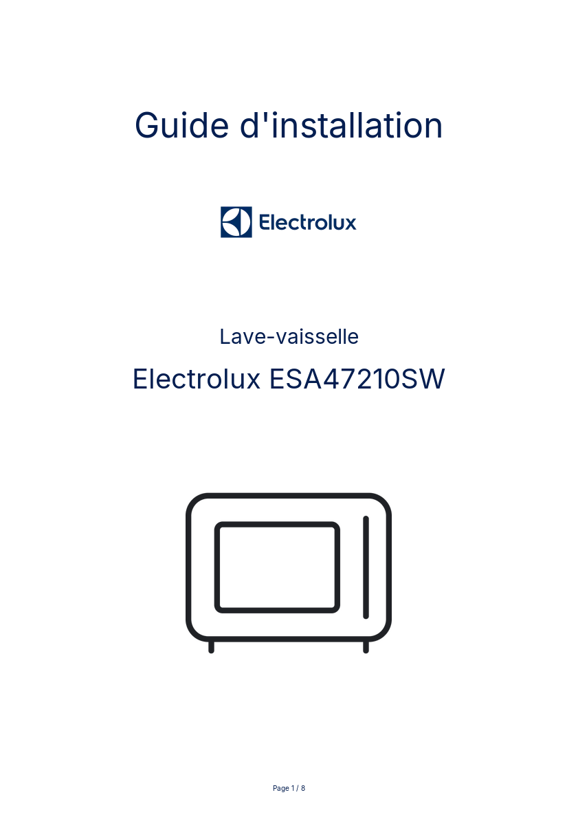 Page n°1 - Guide d'installation Electrolux ESA47210SW