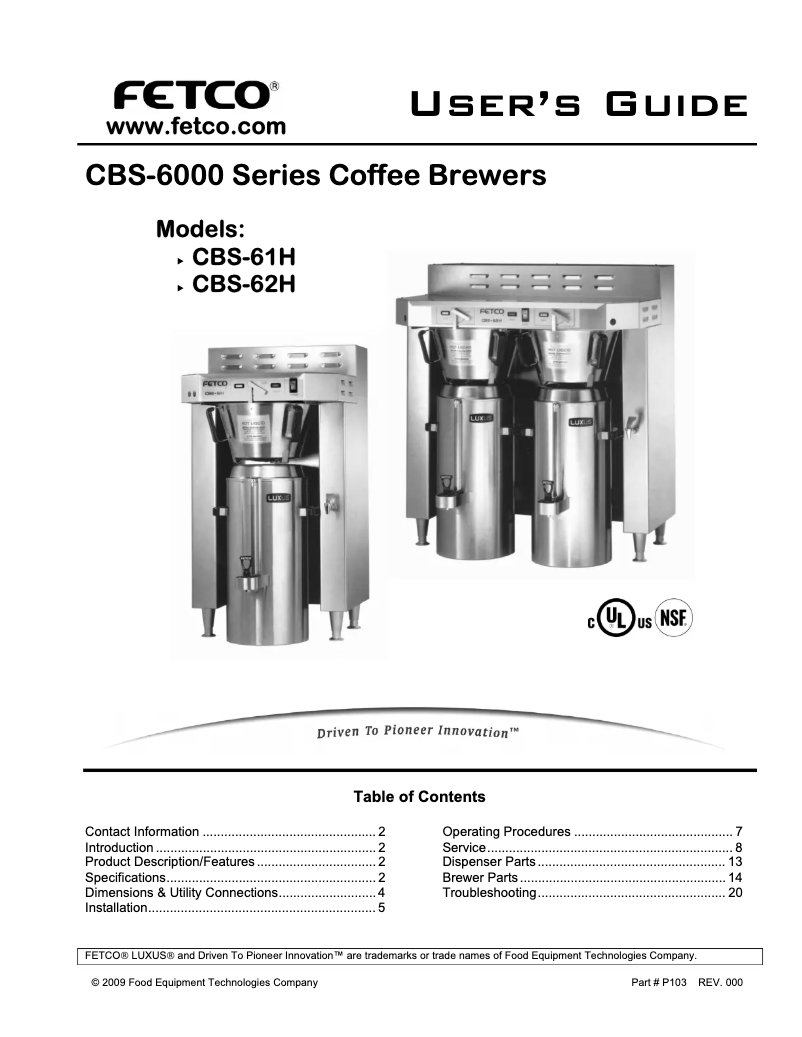 Page n°1 - Manuel utilisateur Fetco CBS-62H