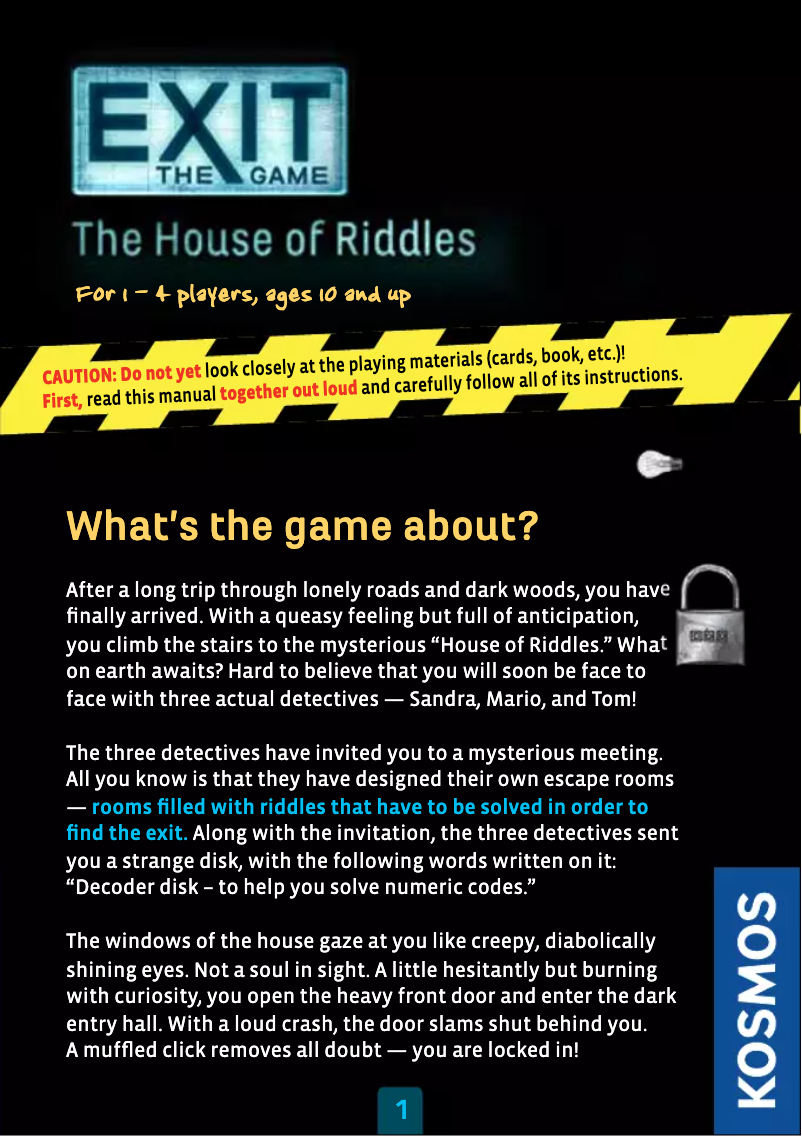 Page 1 de la notice Manuel utilisateur Thames & Kosmos EXIT: The House of Riddles