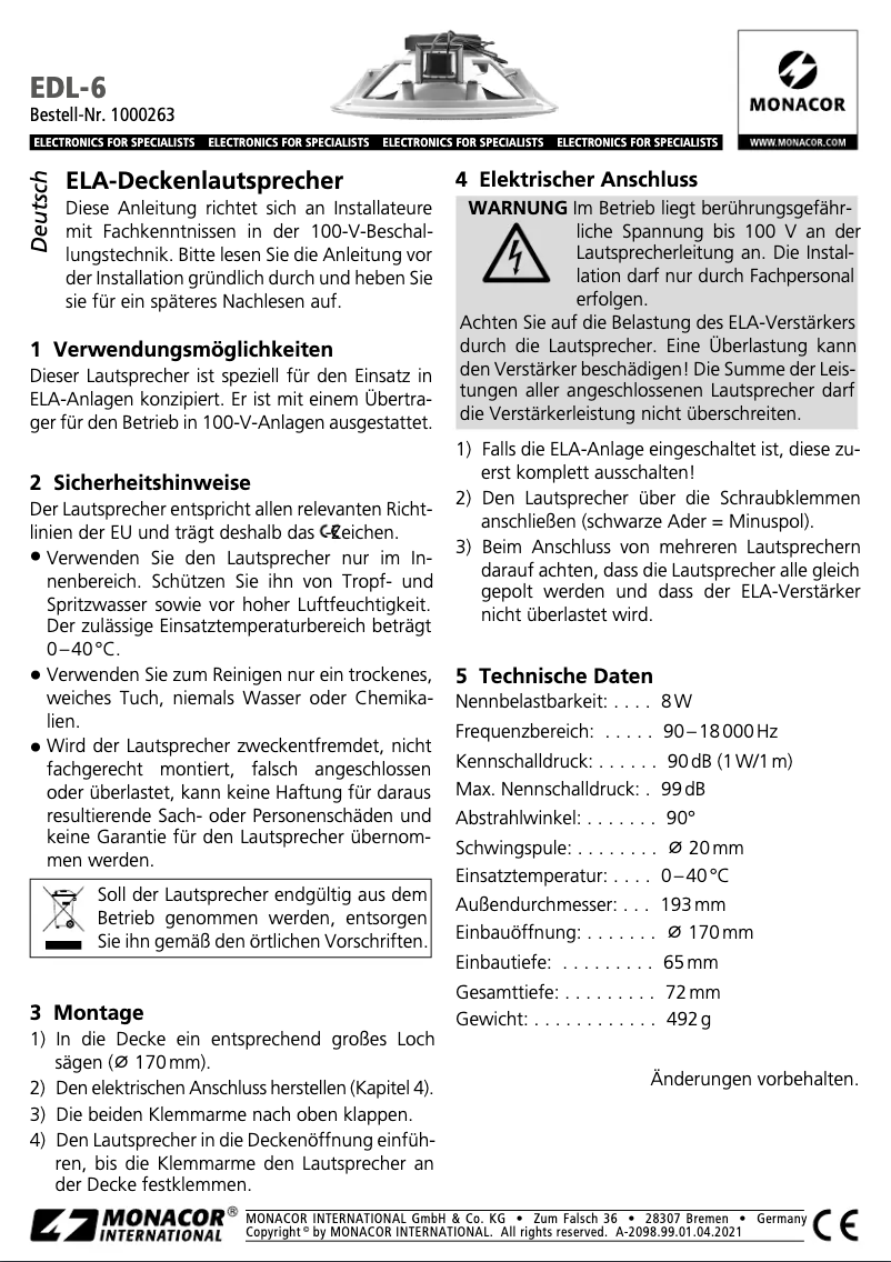 Image de la première page du manuel de l'appareil EDL-6