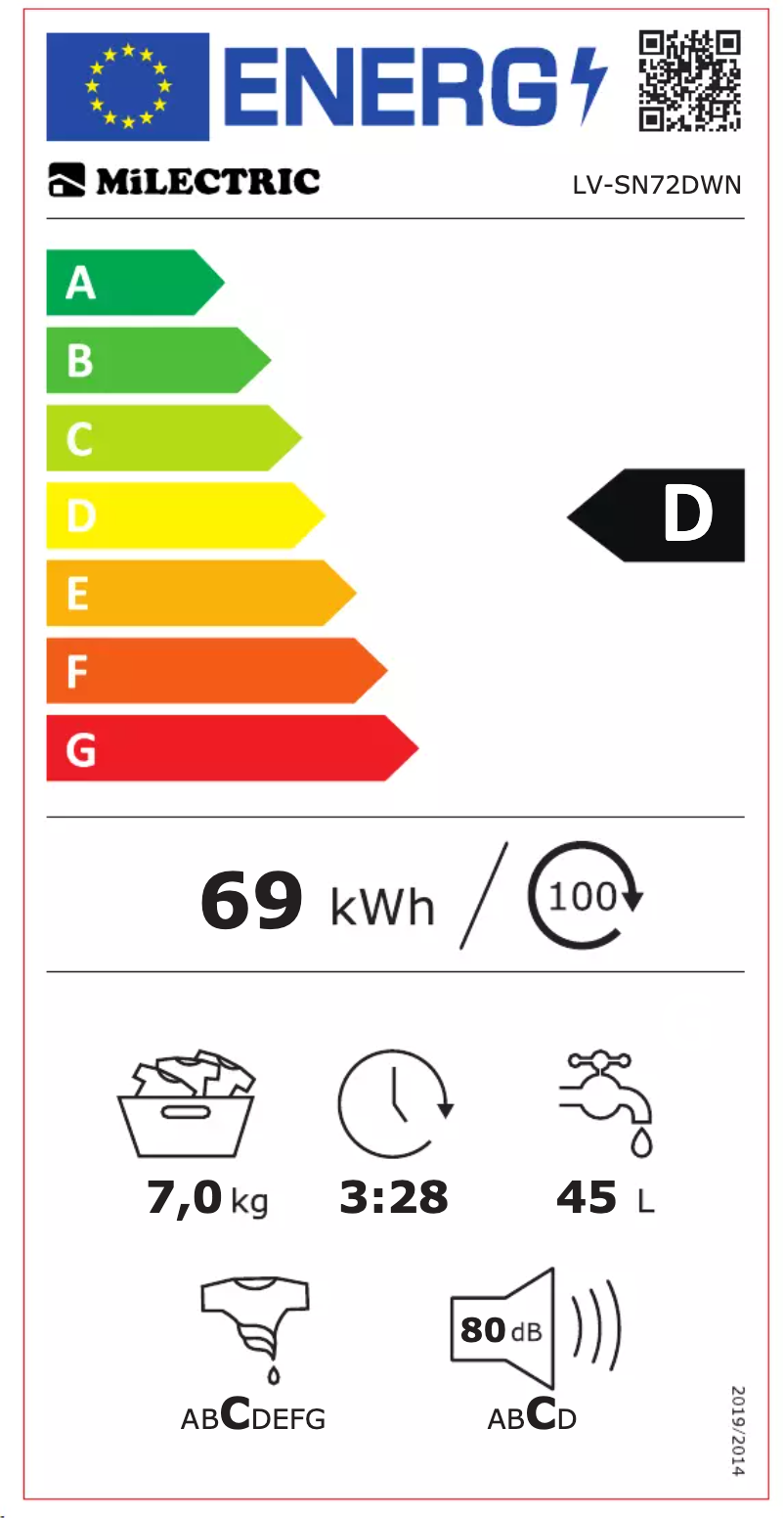 Page n°1 - Label énergétique Milectric LV-SN72DWN