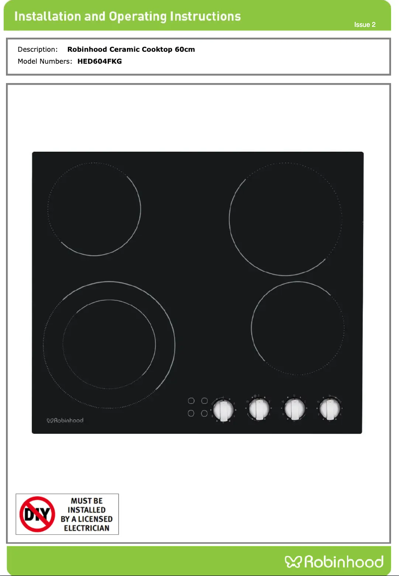 Page 1 de la notice Manuel utilisateur Robinhood HED604FKG