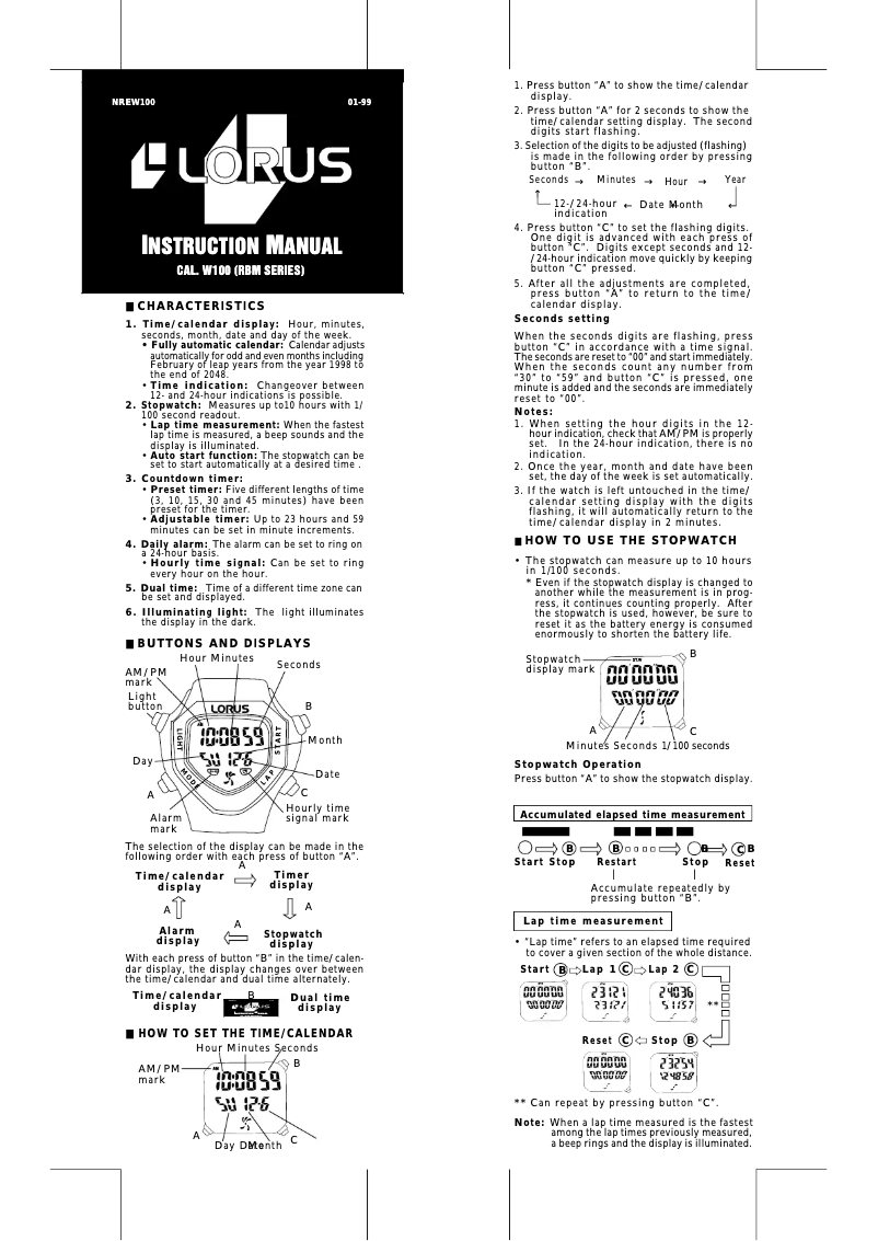 Image de la première page du manuel de l'appareil W100