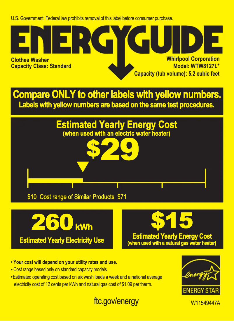 Page n°1 - Label énergétique Whirlpool WTW8127LW