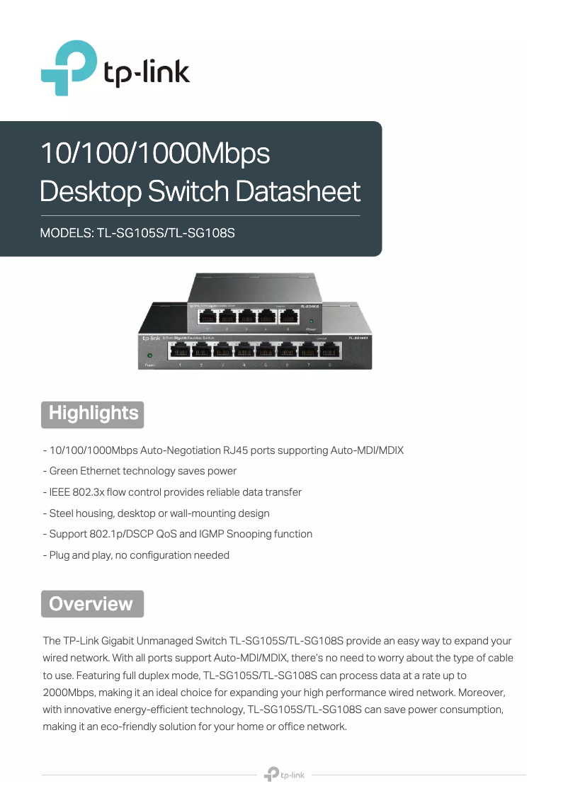 Page n°1 - Fiche technique TP-Link TL-SG108S