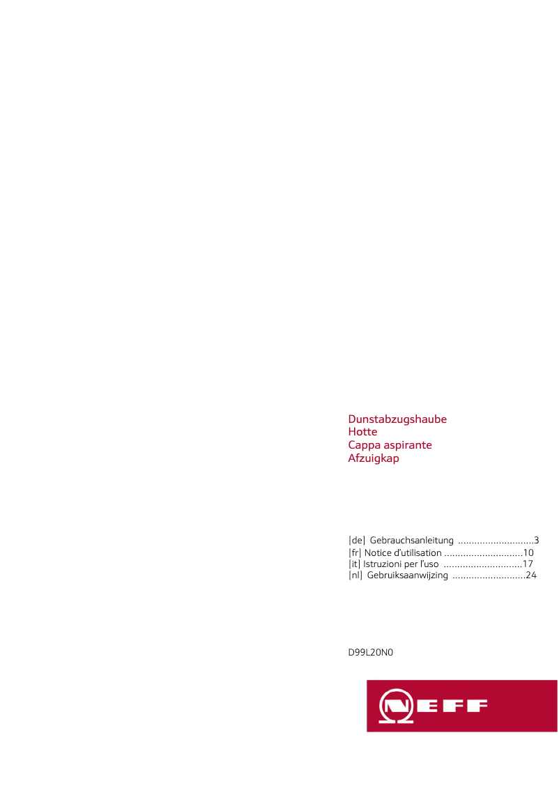 Page n°1 - Manuel utilisateur Neff D99L20N0GB