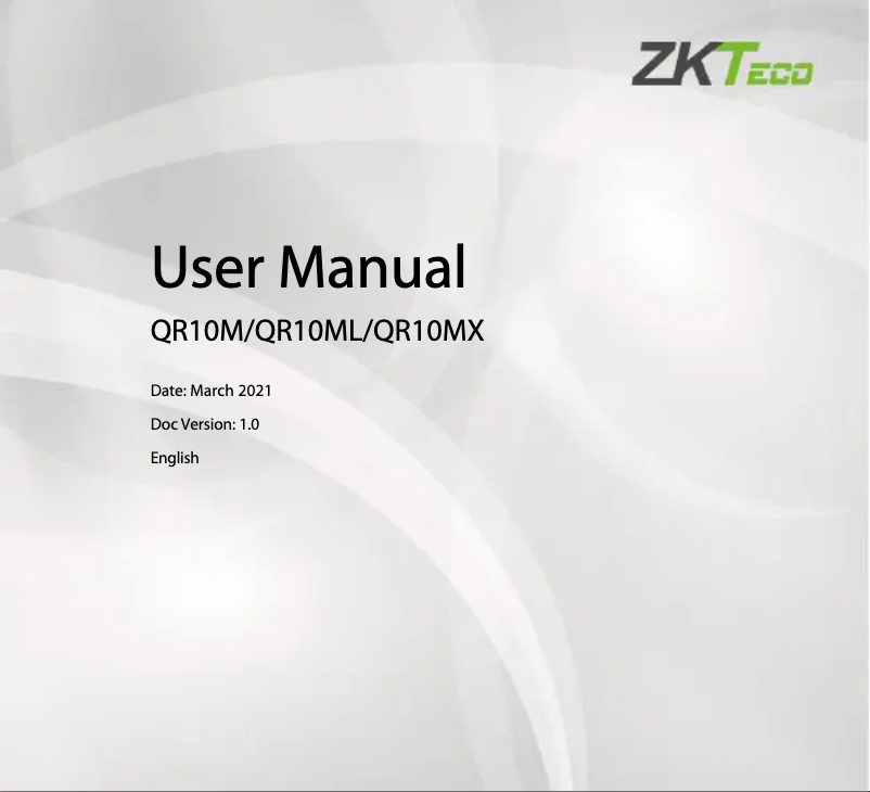 Page n°1 - Manuel utilisateur ZKTeco QR10M
