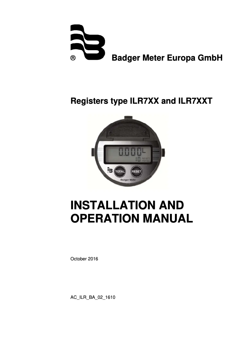Page 1 de la notice Manuel utilisateur Badger Meter ILR701T