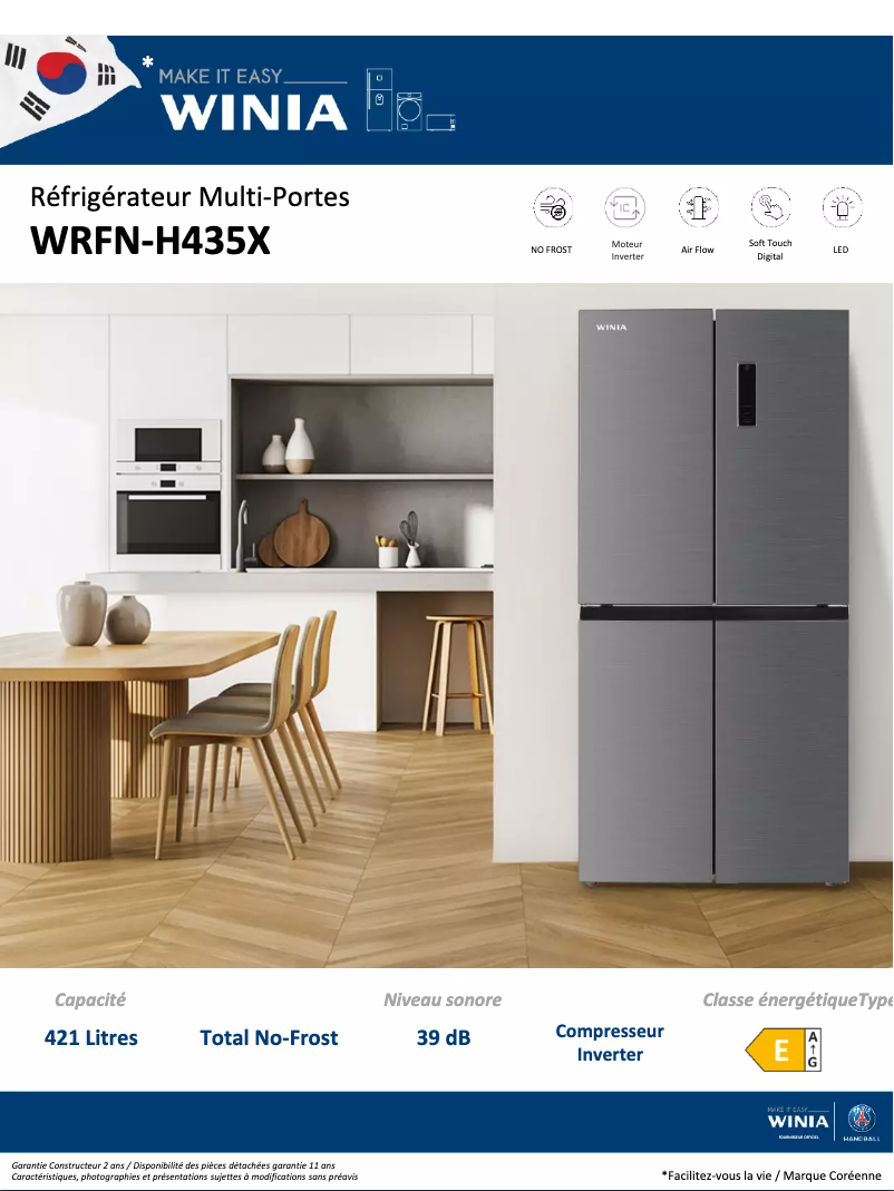 Page 1 de la notice Fiche technique Winia WRFN-H435X