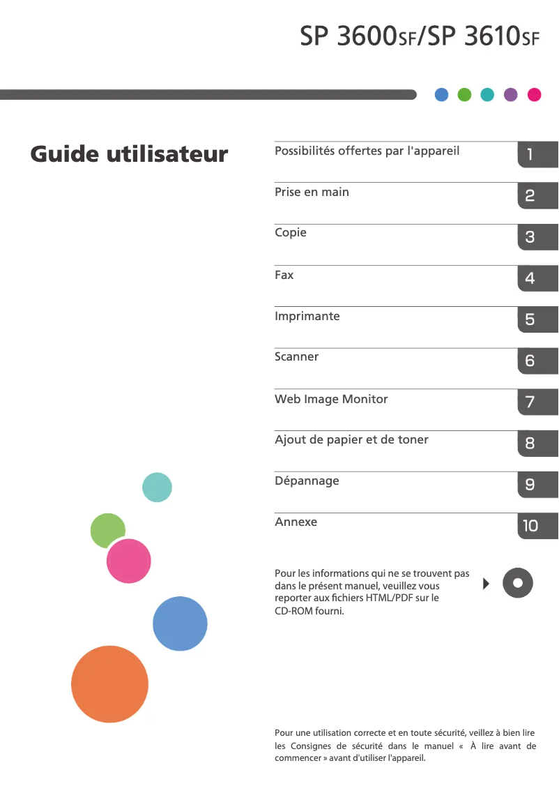Page 1 de la notice Manuel utilisateur Ricoh Aficio SP 3610SF