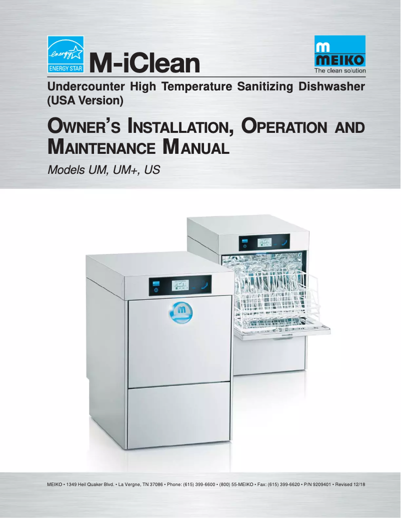 Page 1 de la notice Manuel utilisateur Meiko M-iClean