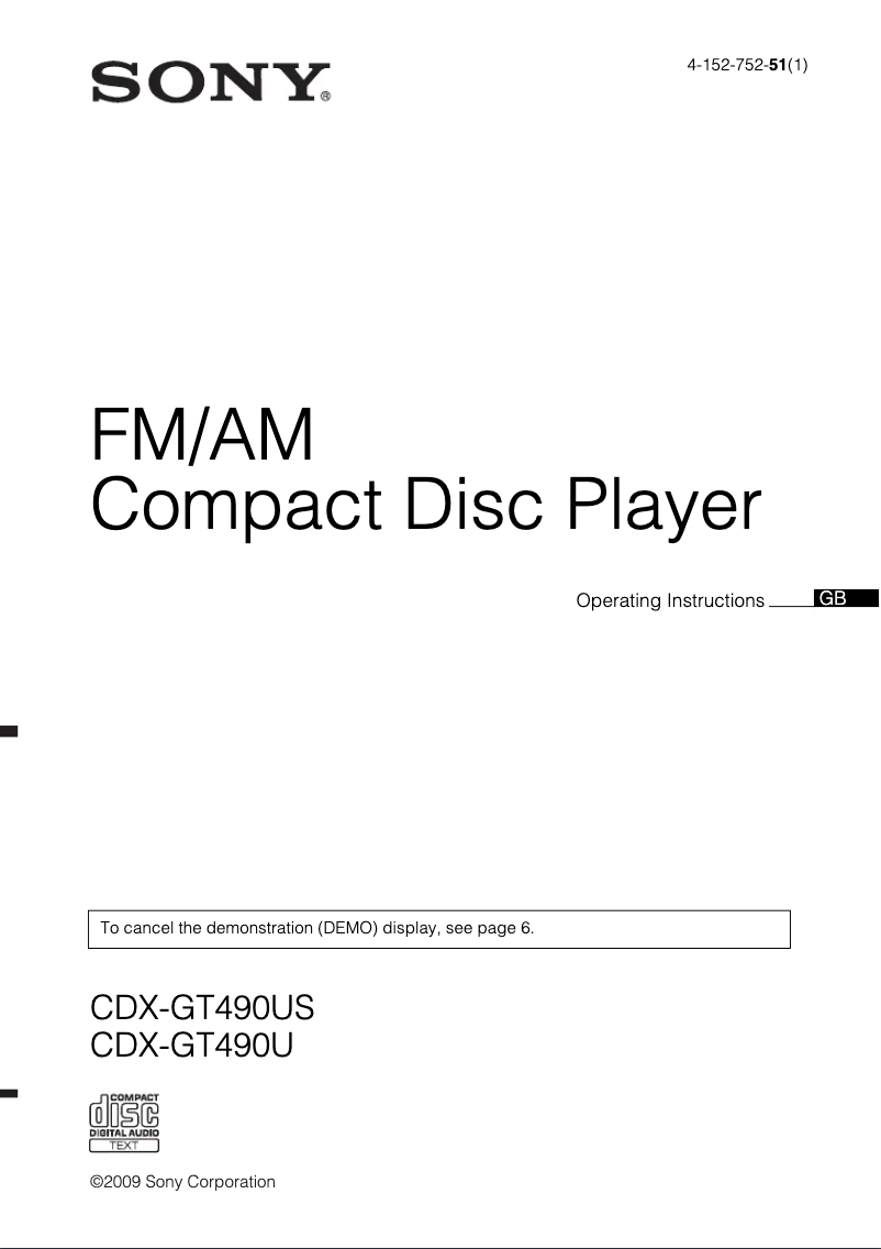 Image de la première page du manuel de l'appareil CDX-GT490U