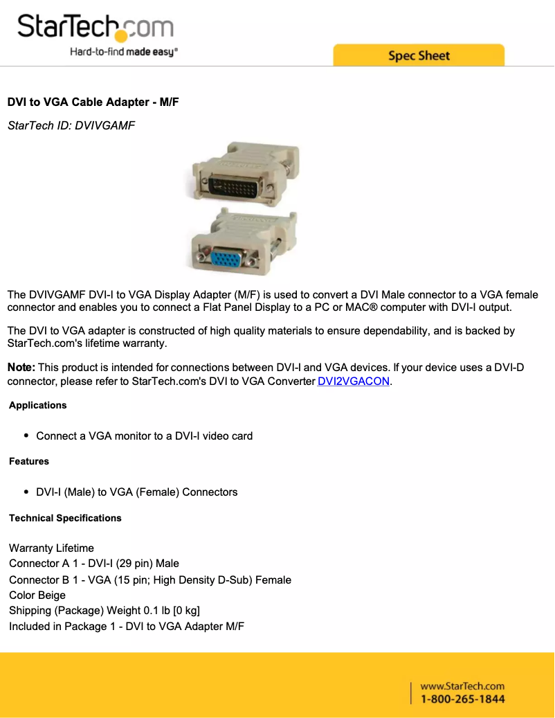 Page n°1 - Manuel utilisateur StarTech.com DVIVGAMF