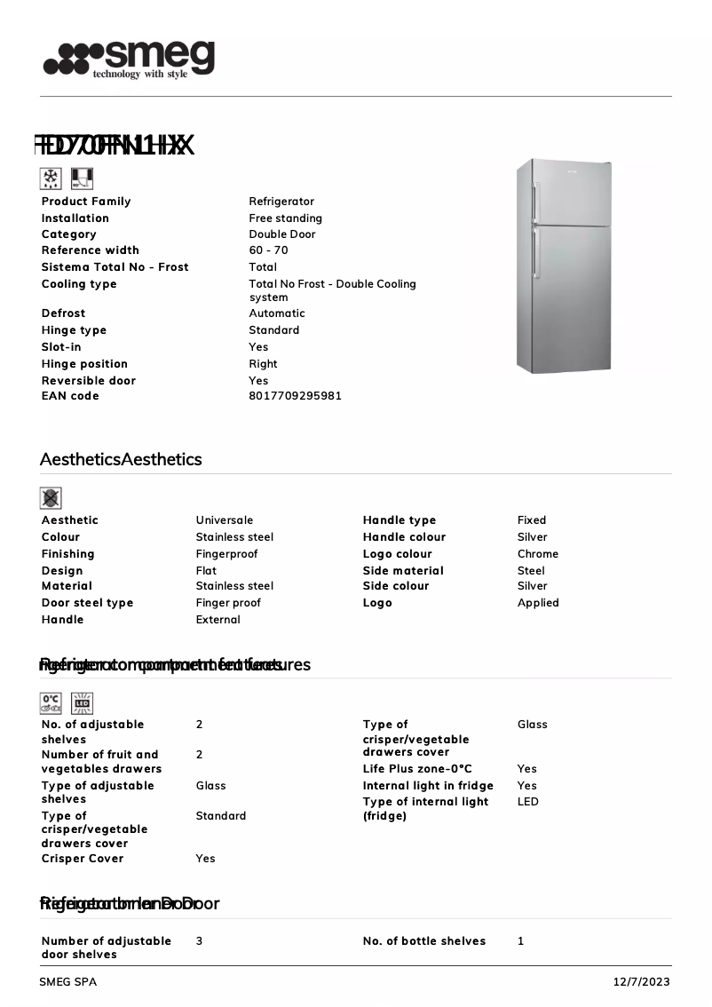 Página 1 del manual Ficha técnica Smeg FD70FN1HX