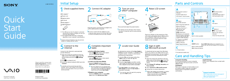 Page 1 de la notice Guide d'installation Sony Vaio Duo 13 SVD13223CXW