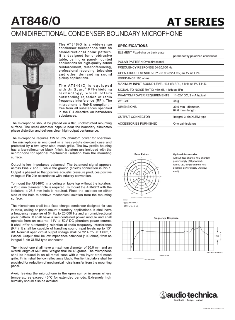 Page n°1 - Manuel utilisateur Audio-Technica AT846/O
