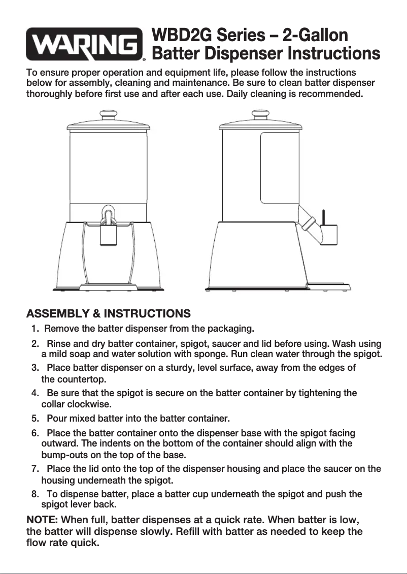 Page 1 de la notice Manuel utilisateur Waring Commercial WBD2G