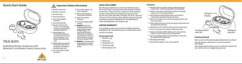 Page n°1 - Manuel utilisateur Behringer True Buds