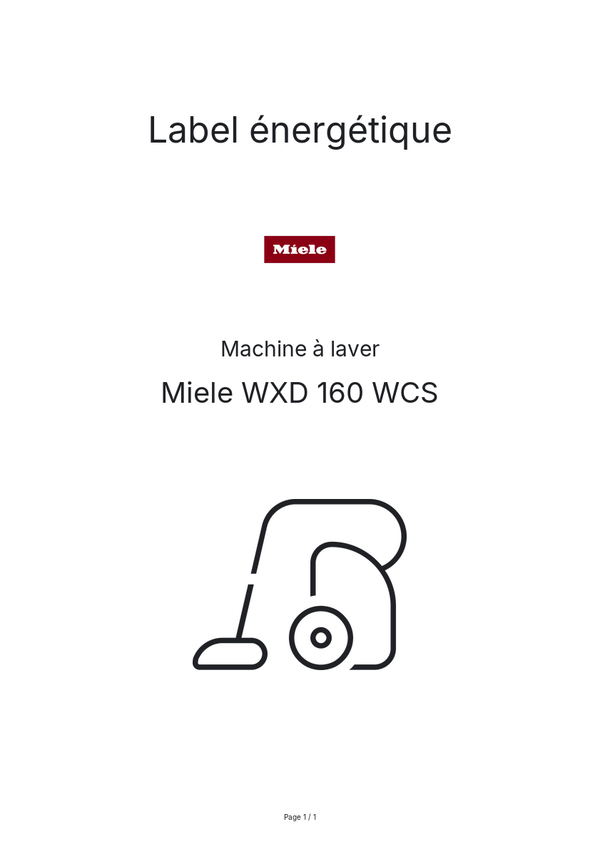 Page n°1 - Label énergétique Miele WXD 160 WCS