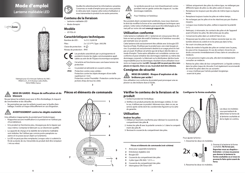 Page 1 de la notice Manuel utilisateur LightZone GT-FDL-01