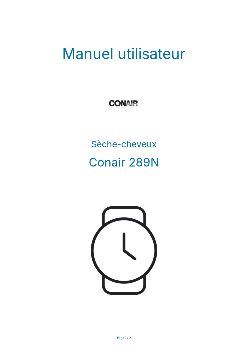 Page n°1 - Manuel utilisateur Conair 289N