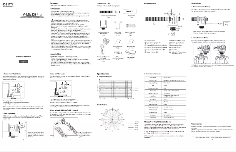 Page n°1 - Manuel utilisateur Deity V-Mic D3