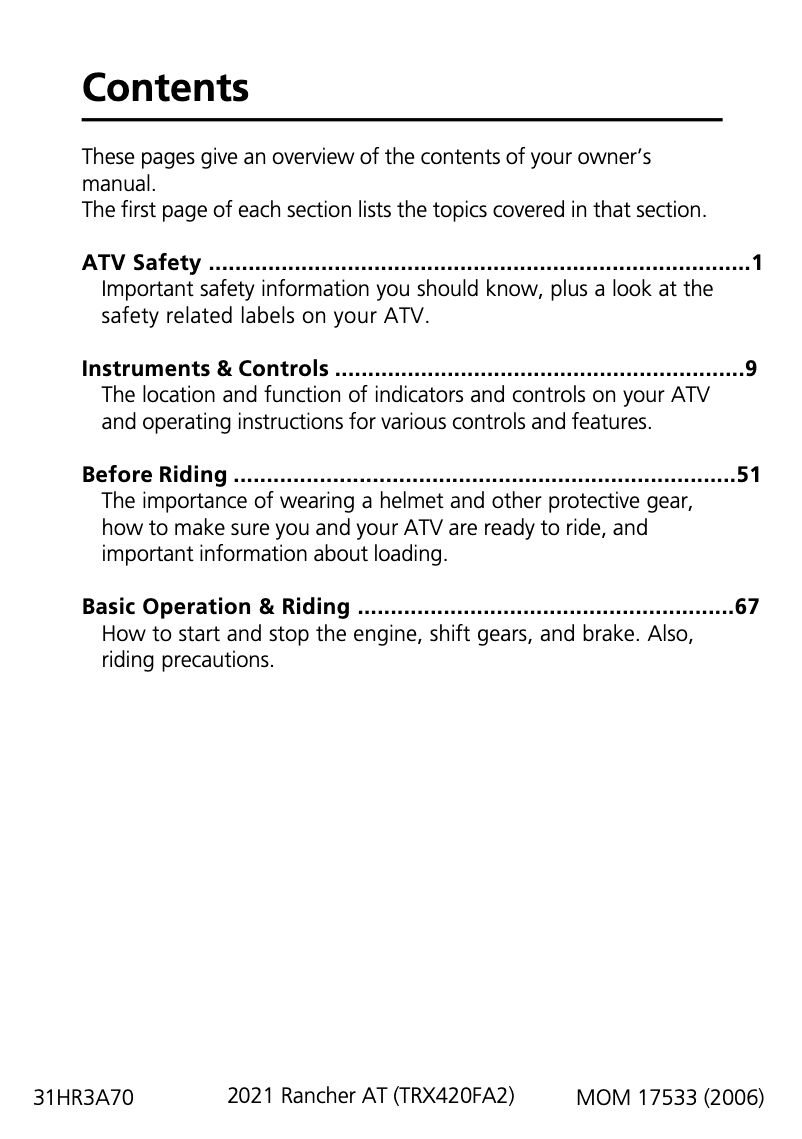 Página 1 del manual Manual de usuario Honda Rancher AT (2021)