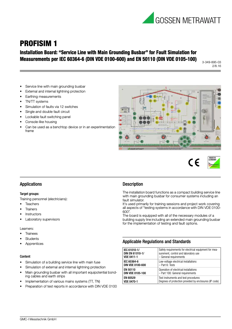 Page 1 de la notice Fiche technique Gossen Metrawatt PROFiSIM 1