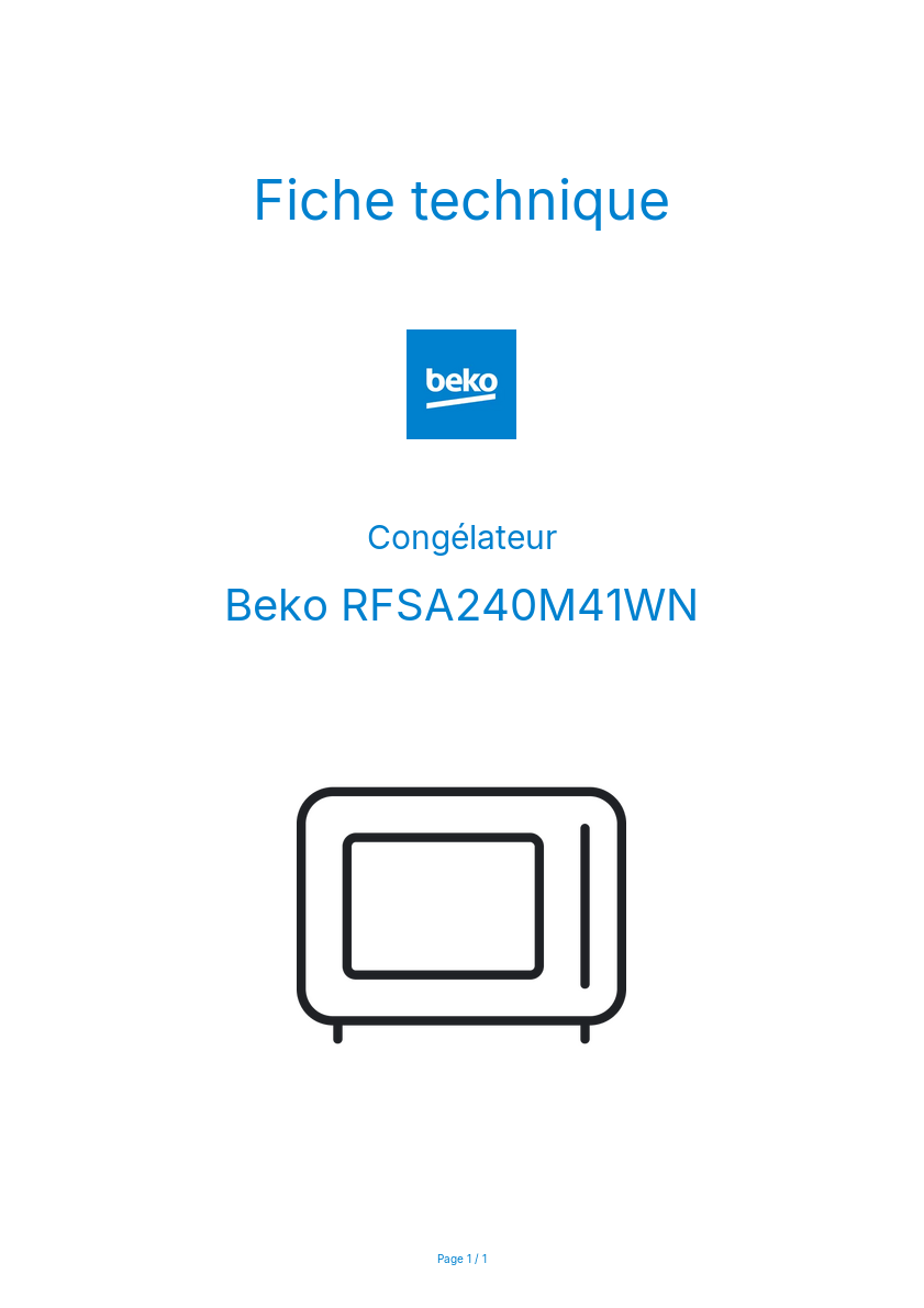 Page n°1 - Fiche technique Beko RFSA240M41WN