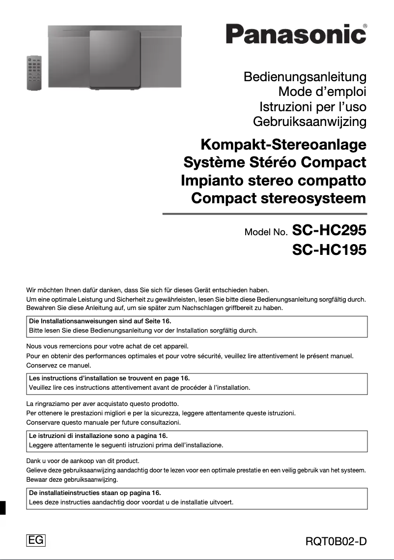 Page n°1 - Manuel utilisateur Panasonic SC-HC29