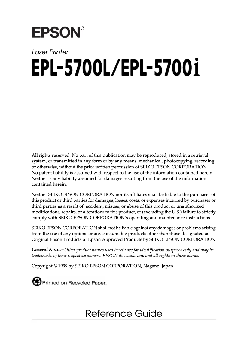 Page n°1 - Manuel utilisateur Epson EPL-5700i