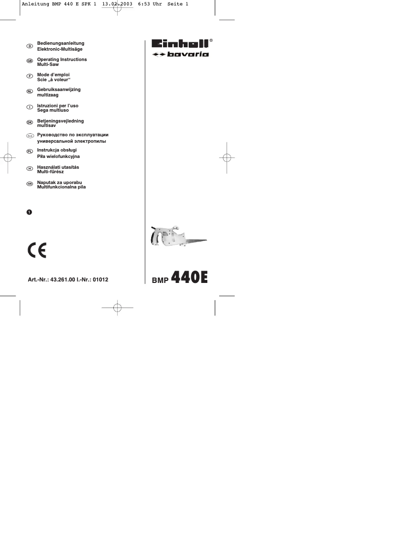 Page n°1 - Manuel utilisateur Einhell Bavaria BMP 440