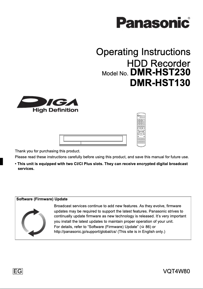 Page 1 de la notice Manuel utilisateur Panasonic DMR-HST130