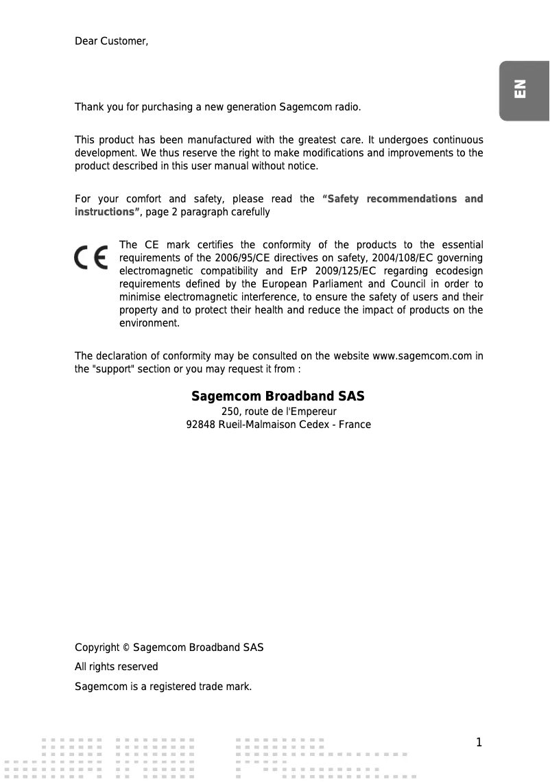 Page 1 de la notice Manuel utilisateur Sagemcom HL40