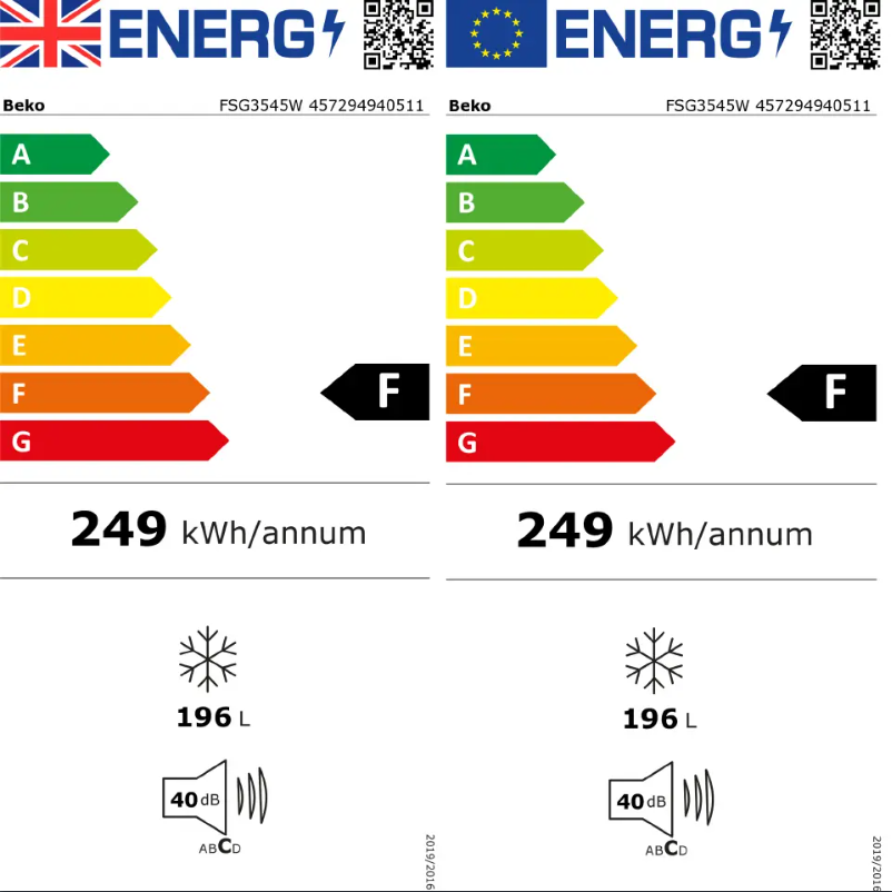 Page n°1 - Label énergétique Beko FSG3545W