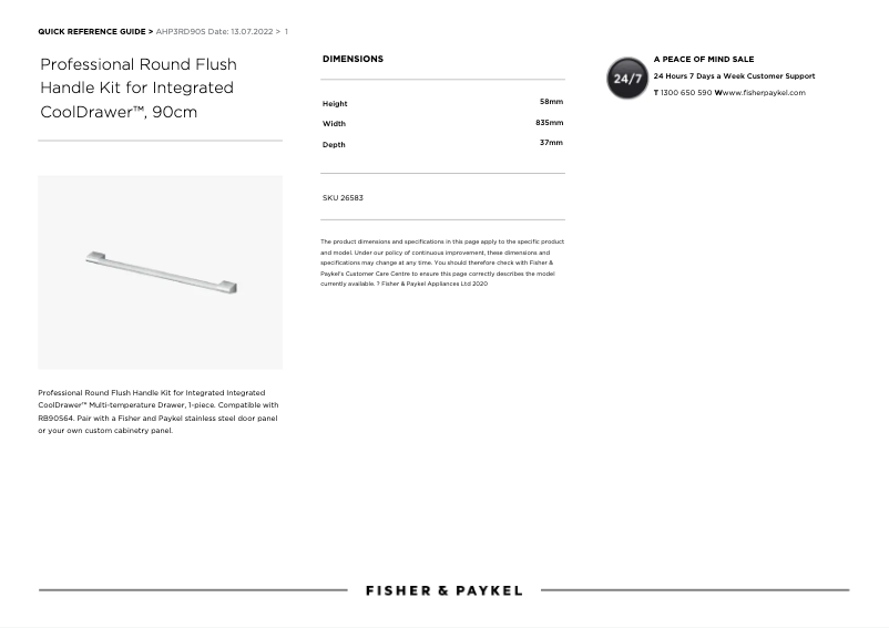 Page 1 de la notice Manuel utilisateur Fisher & Paykel AHP3RD90S