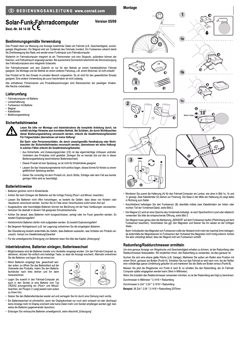 Page 1 de la notice Manuel utilisateur Conrad 84 14 08