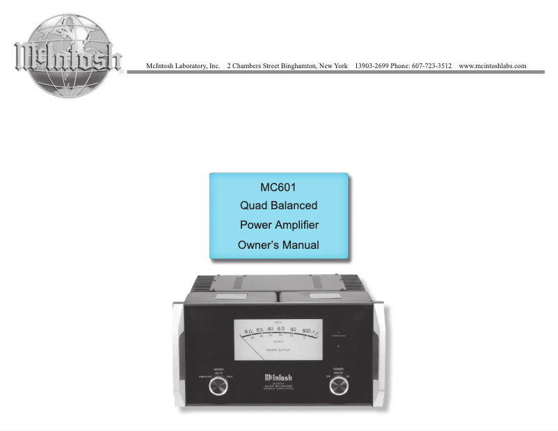 Page 1 of the manual User Manual McIntosh MC601