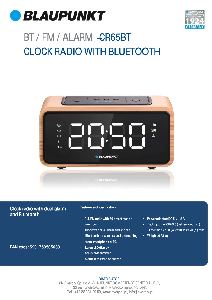 Page n°1 - Fiche technique Blaupunkt CR65BT