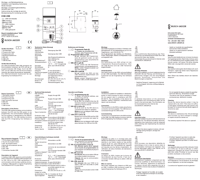 Page 1 de la notice Manuel utilisateur Busch-Jaeger 2CKA006133A0189