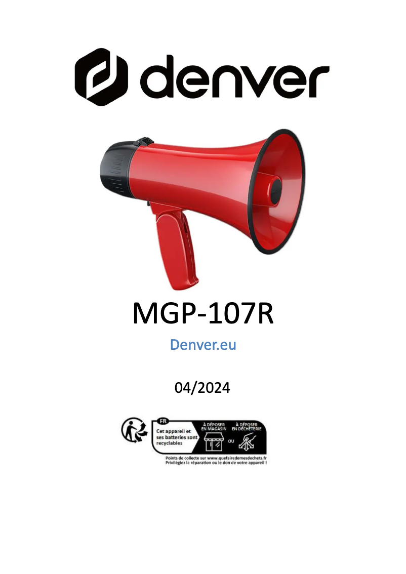 Image de la première page du manuel de l'appareil MGP-107R