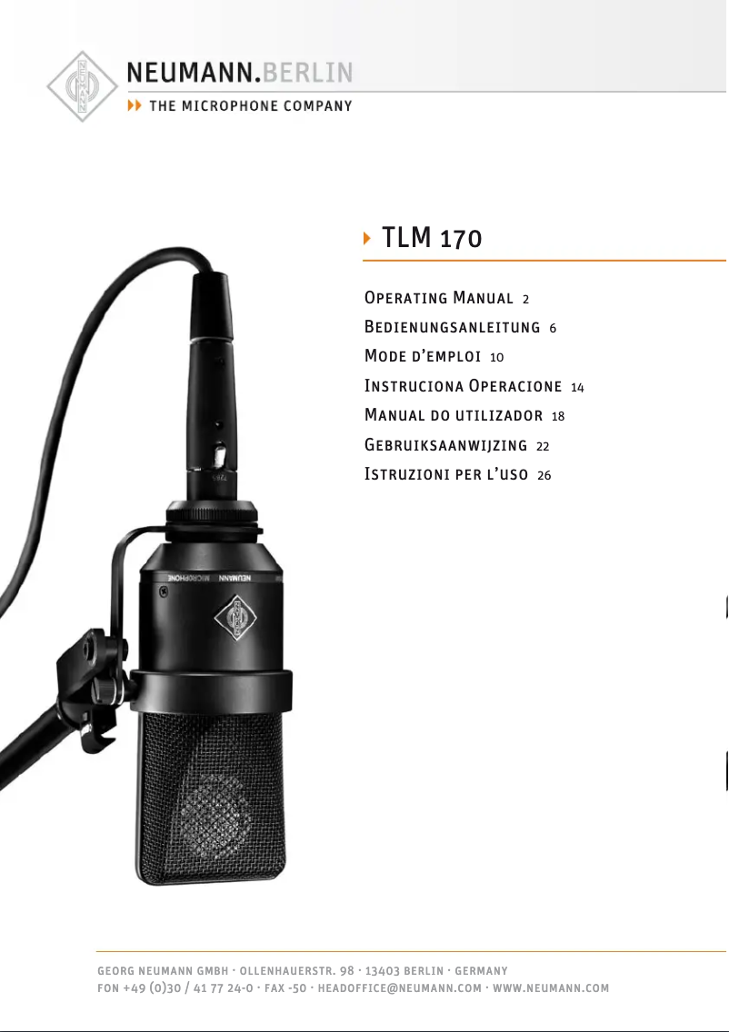 Page 1 de la notice Manuel utilisateur Neumann TLM 170 R mt