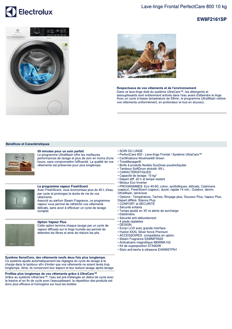 Page n°1 - Fiche technique Electrolux EW8F2161SP