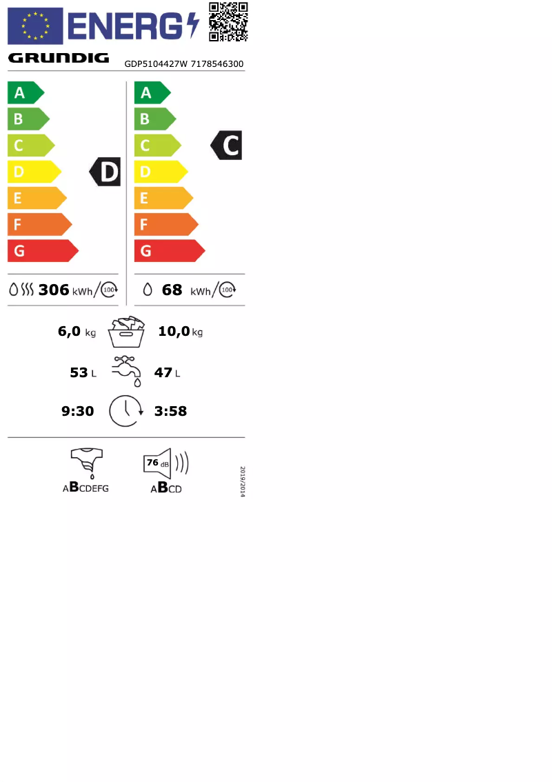Page n°1 - Label énergétique Grundig GDP 5104427 W