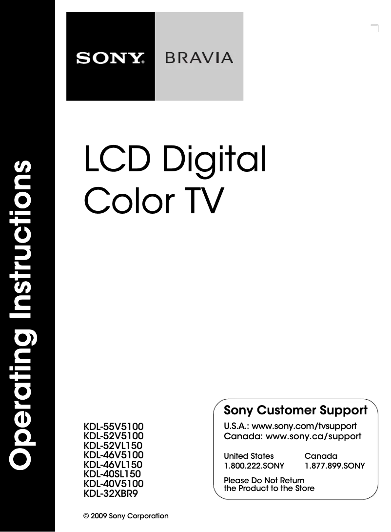 Page n°1 - Mode d'emploi Sony Bravia KDL-55V5100