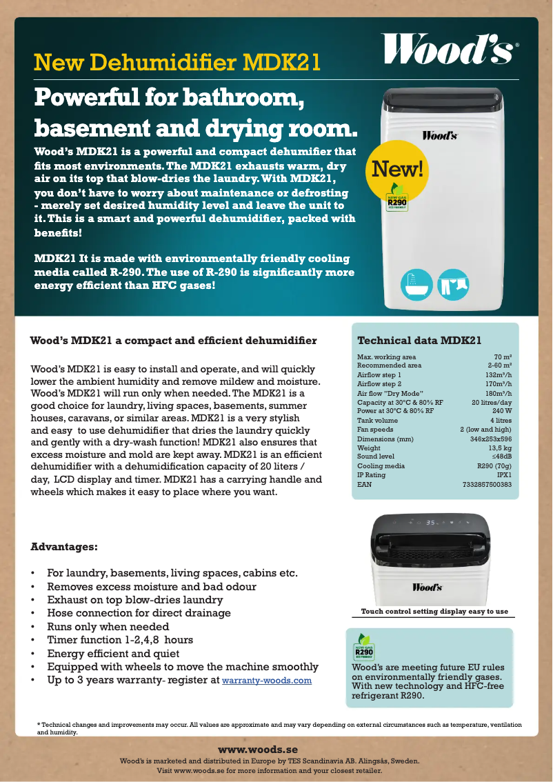 Página 1 del manual Ficha técnica Wood's MDK21