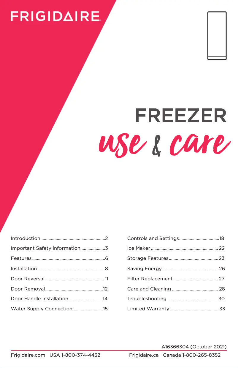 Page n°1 - Manuel d'utilisation et d'entretien Frigidaire FPFU19F8WF