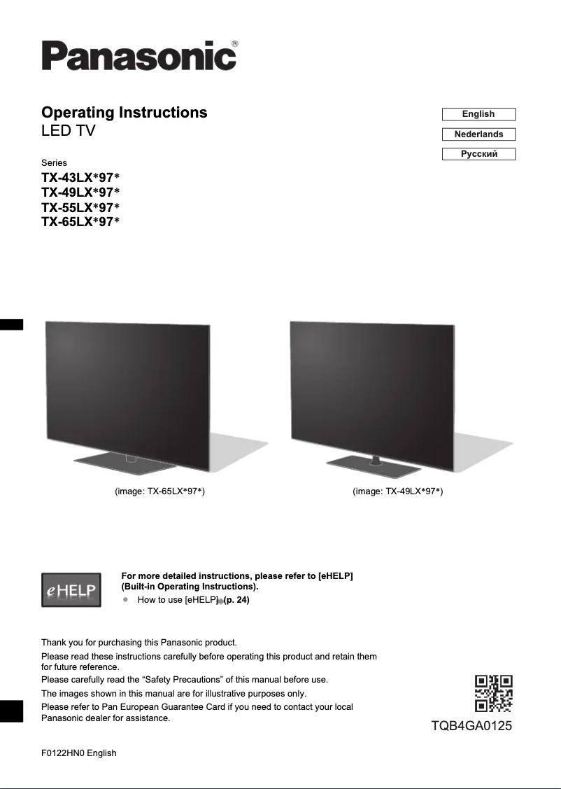 Page 1 de la notice Manuel utilisateur Panasonic TX-43LXX979