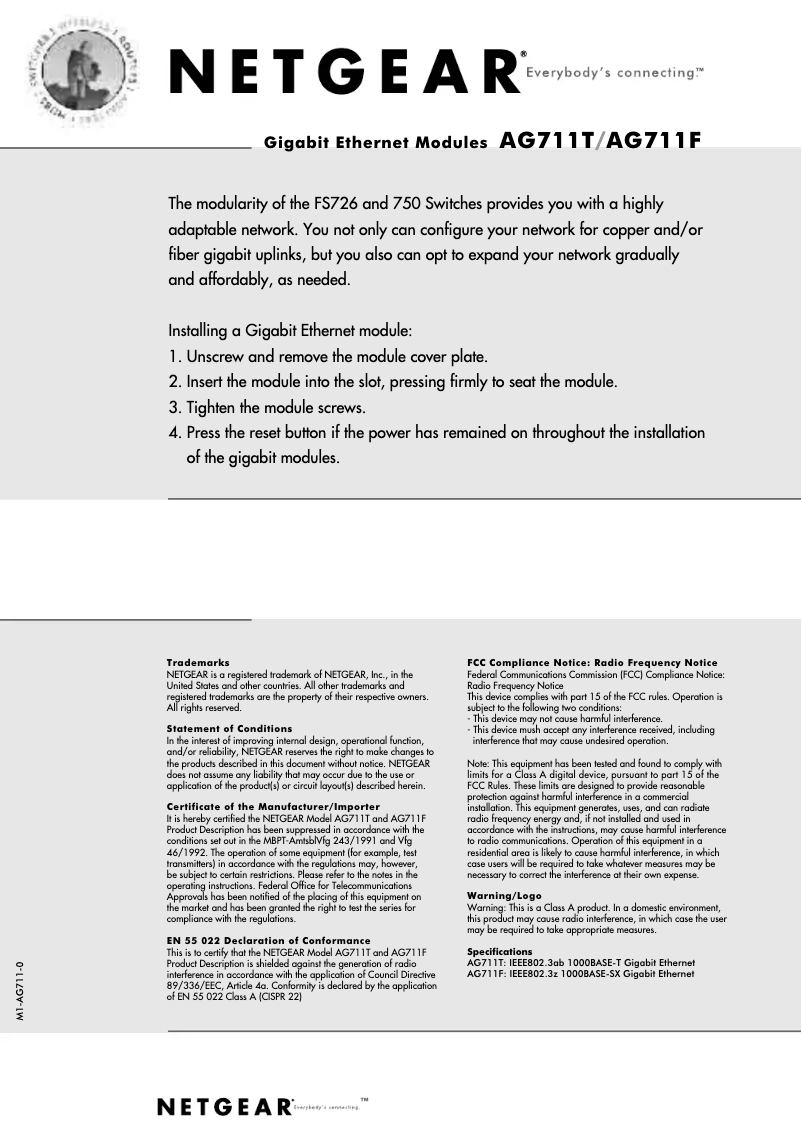 Image de la première page du manuel de l'appareil AG711F