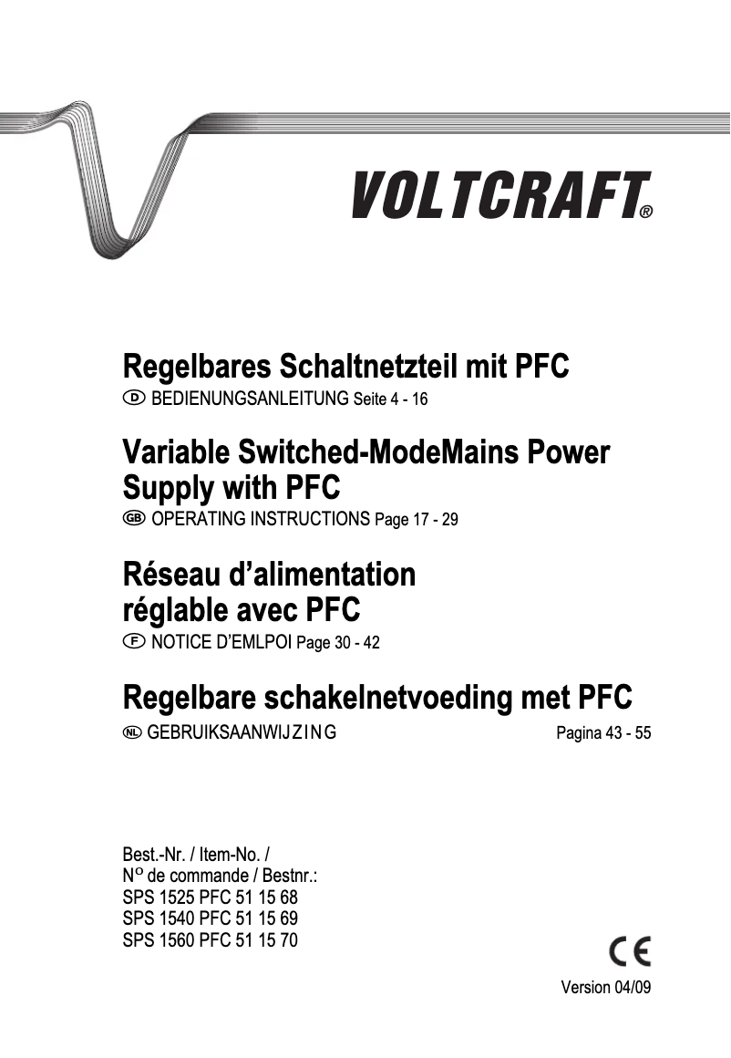 Page 1 de la notice Manuel utilisateur Voltcraft SPS 1560 PFC